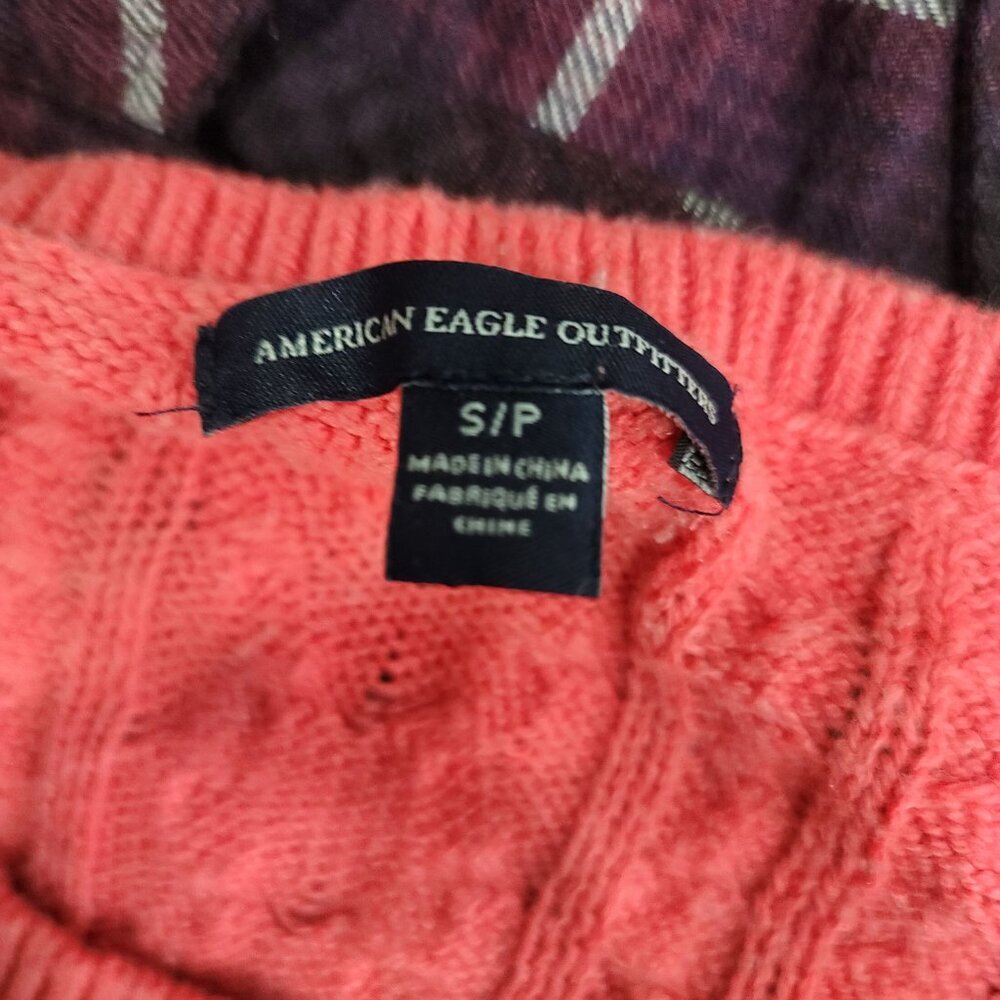 American Eagle Coral Pink Cable Knit Women's Zipper Sweater | Size S - Picture 3 of 7